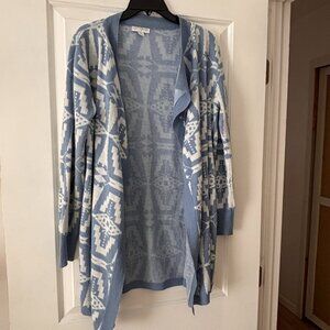 COTTON ON Blue White Aztec Ruffle Open Front Cardigan Jacket Women Size M